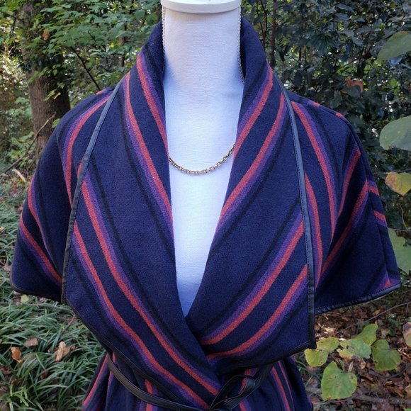 BB DAKOTA Point Blanket Striped Vest Vegan Leather Tie Waist Size Small - Picture 5 of 10